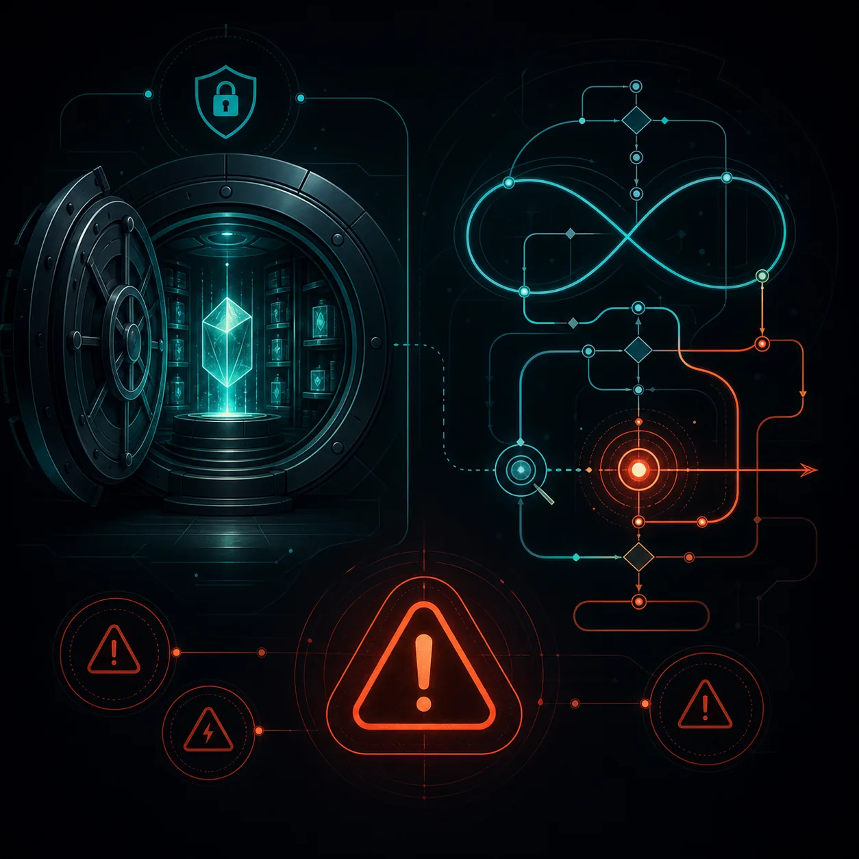 Editorial illustration of safe save backups and script troubleshooting for Antimatter Dimensions