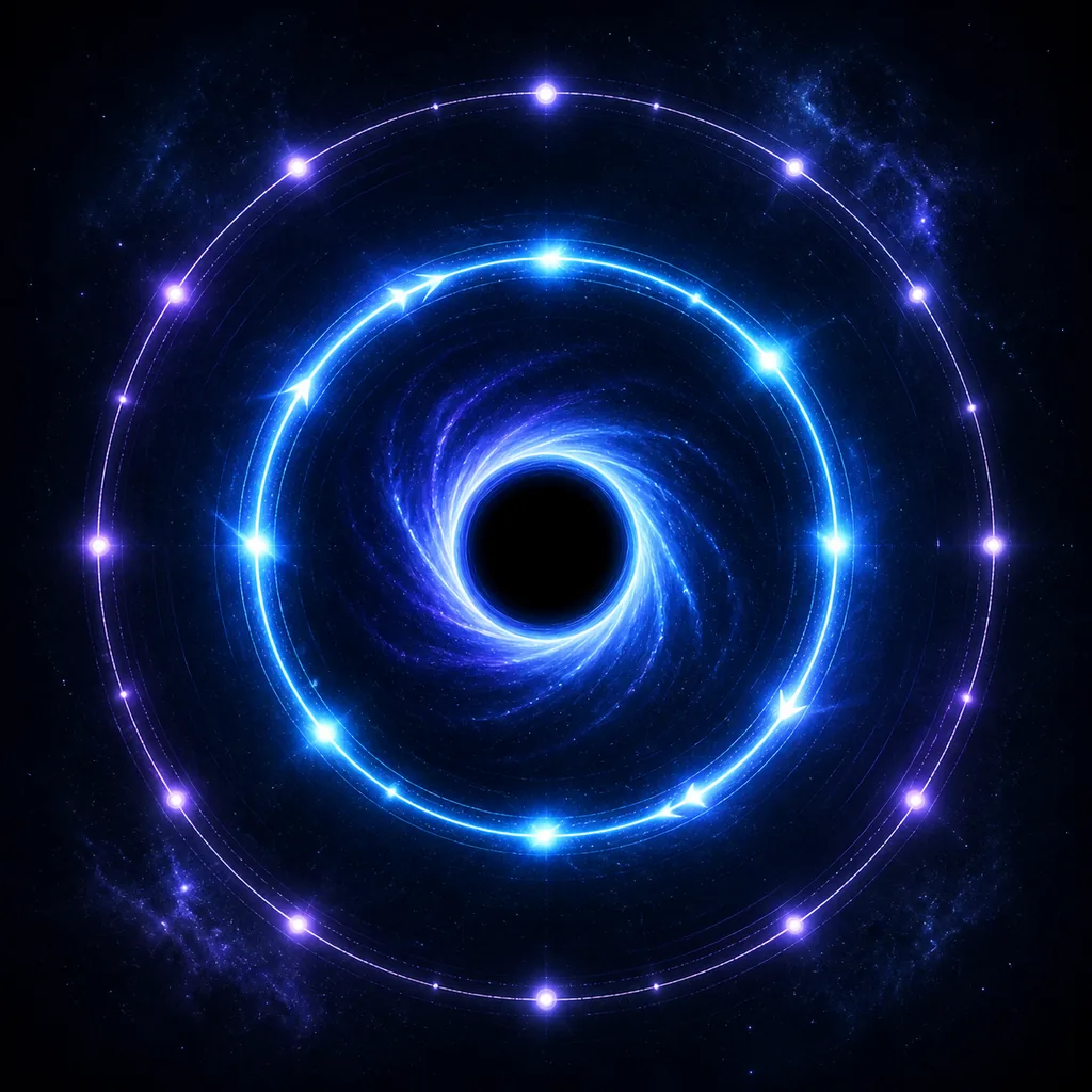 Dos anillos luminosos anidados que representan la temporización de Black Hole 1 y Black Hole 2